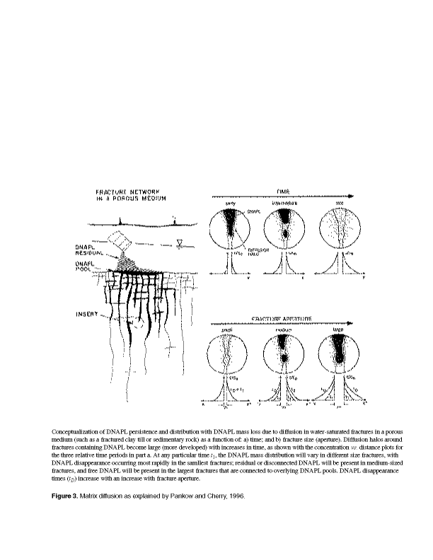 Figure 3. Matrix diffusion as explained by Pankow and Cherry, 1996.
