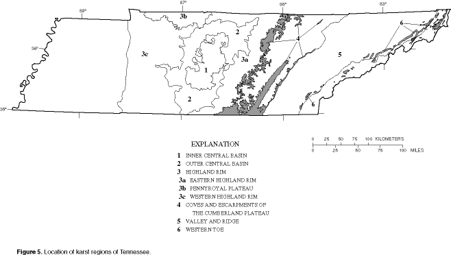 Figure 5. Location of karst regions of Tennessee.