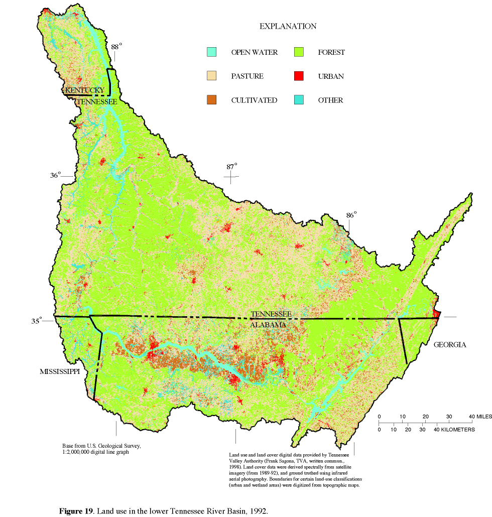Figure 19. Land use in the lower Tennessee River Basin, 1992.