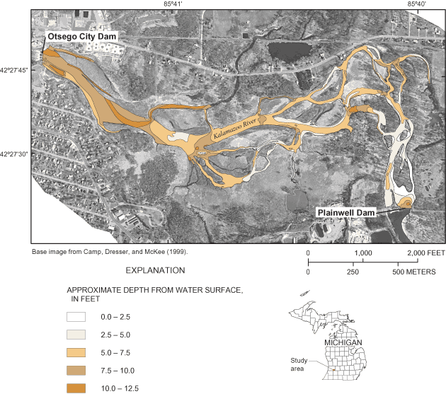 Map showing depth to pre-dam alluvium in the impoundment.