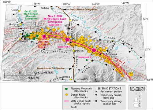 Map showing the Denali fault earthquake of November 2002