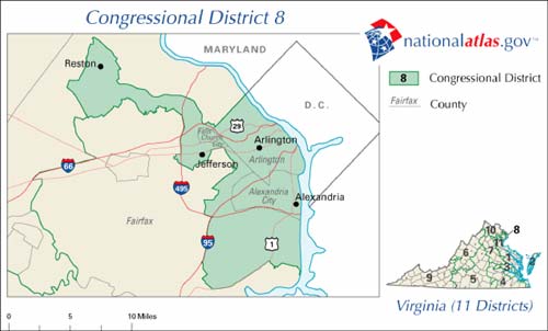 Map of Congressional District 8 in Virginia