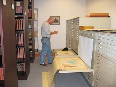 The USGS collection of topographical and thematic maps is housed in the library