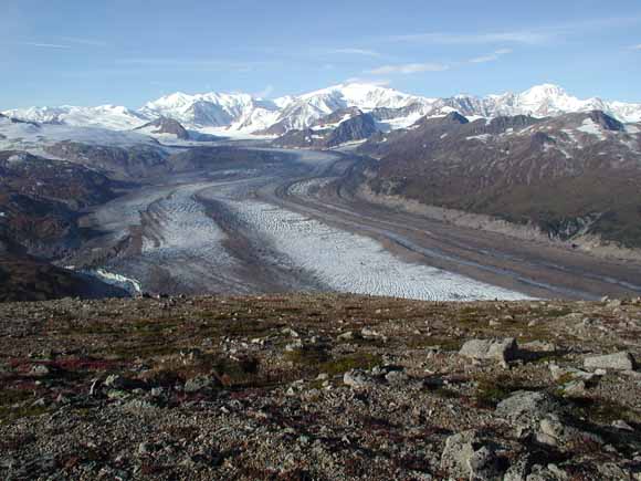 A view of the Tordrillo Mountains and the Trimble Glacier in western Alaska Range. (Photo by Peter Haeussler)
