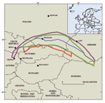 thumbnail image of figure 1: Map showing location of North Carpathian Province (from U.S. Geological Survey World Energy Assessment Team, 2000).