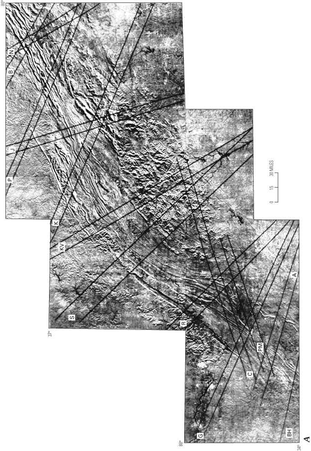 Figure 27A - Side-looking airborne radar composite image of the southern Appalachians showing locations of inferred lateral ramps