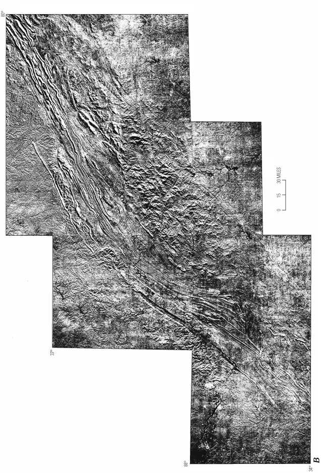 Figure 27B - Side-looking airborne radar composite image of the southern Appalachians showing locations of inferred lateral ramps. Same image as A but uninterpreted.