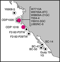 Fig. 2. Location of 13 new modern coretop samples