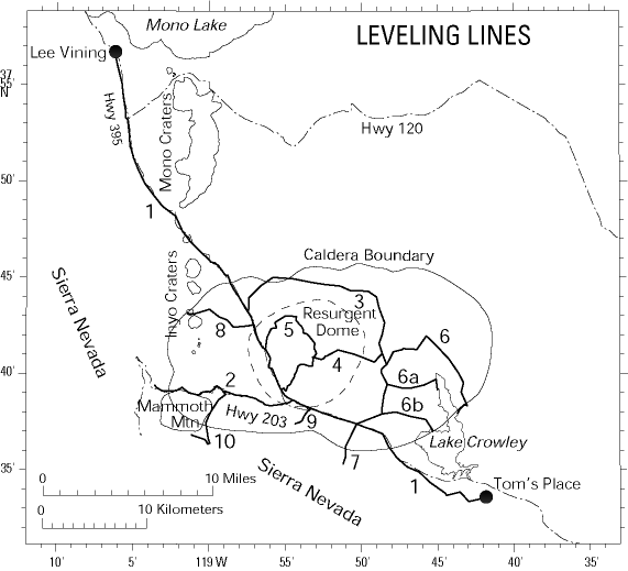 Map of level lines, Long Valley region.