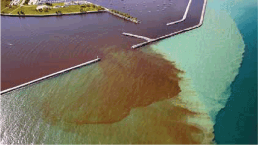 Sewage leaking into a body of water.