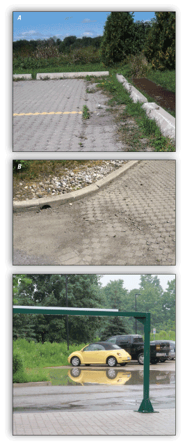 Three photographs of permeable pavement.
