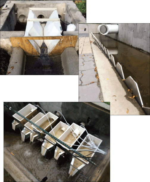 Three images of hydraulic structures for permeable surfaces.