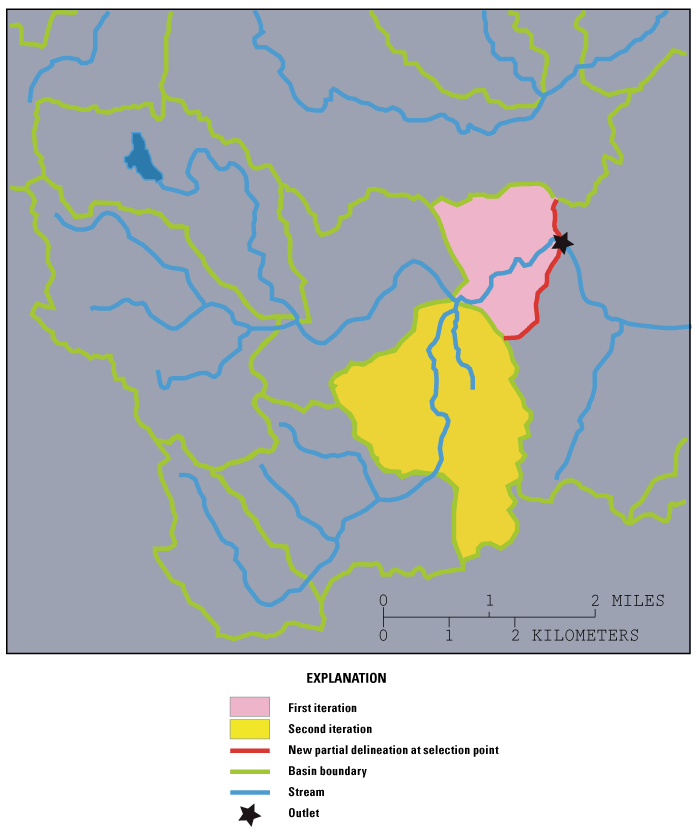 Second iteration: an adjacent upstream subbasin is captured.