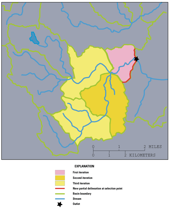 Third iteration: Two more upstream subbasins are captured.