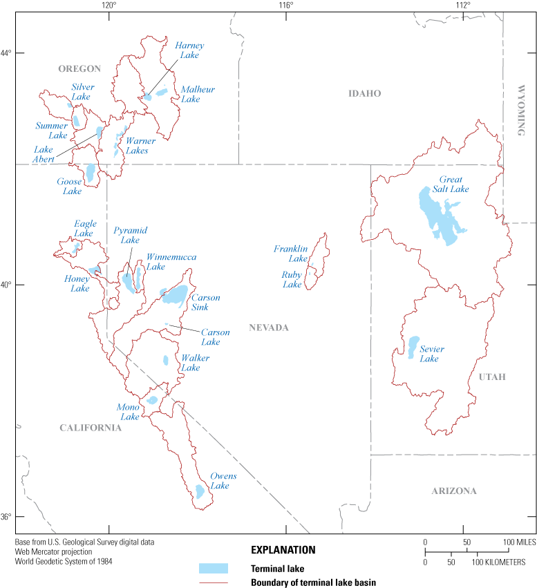Twenty terminal lake watersheds across the Great Basin that were evaluated during
               this literature synthesis and gap assessment.
