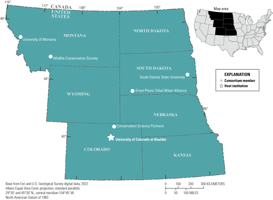 All States making up the North Central region are shown: North Dakota, South Dakota,
                        Nebraska, Kansas, Colorado, Wyoming, and Montana.