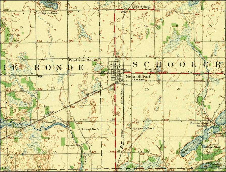 Features including railways, lakes, and creeks are shown on the map.