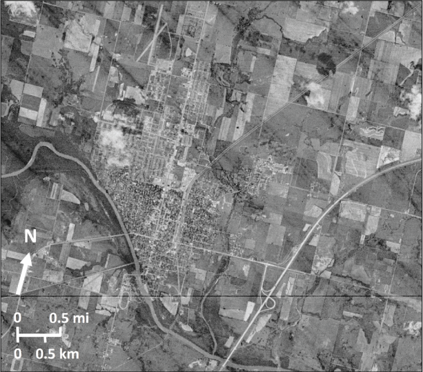 Image is black and white and is 1:0.5 mile scale.