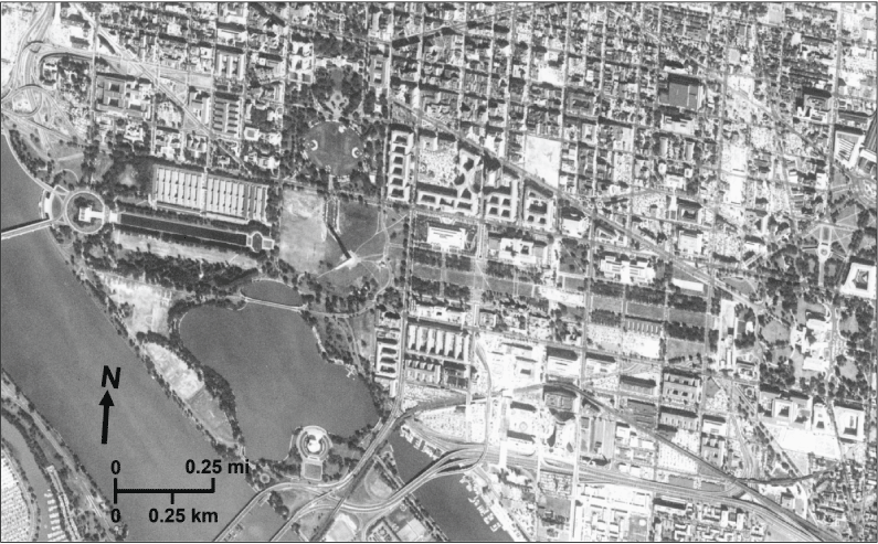 Image is black and white and is 1:0.25 mile scale.