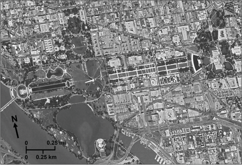 Image is black and white and is 1:0.25 mile scale.