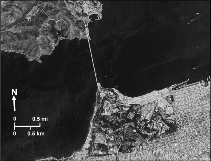 Image is black and white and is 1:0.5 mile scale.