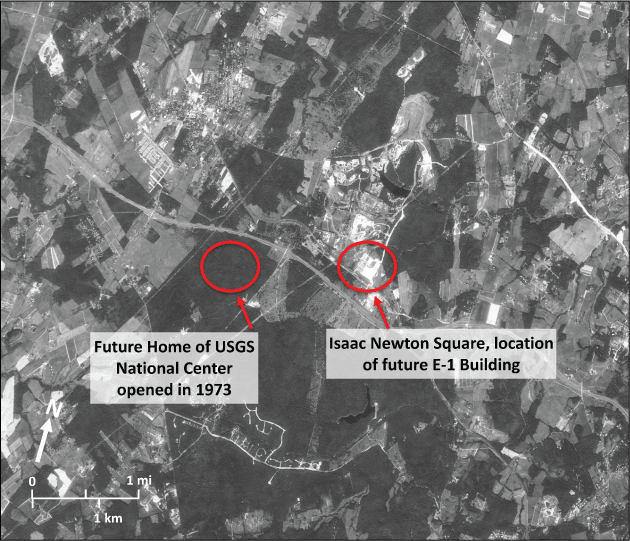 Image is black and white, and two red circles identify the locations.