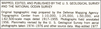 Map collar also states “Mapped, edited and published by the U.S. Geological Survey
and the National Ocean Survey.”