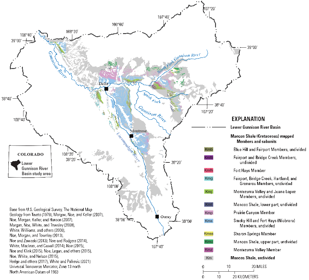 Members and subunits of the Mancos Shale in the lower Gunnison River Basin, Colorado.