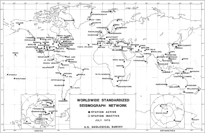 Figure 2 alt text. Dots and circles indicate active and inactive stations around the
world.