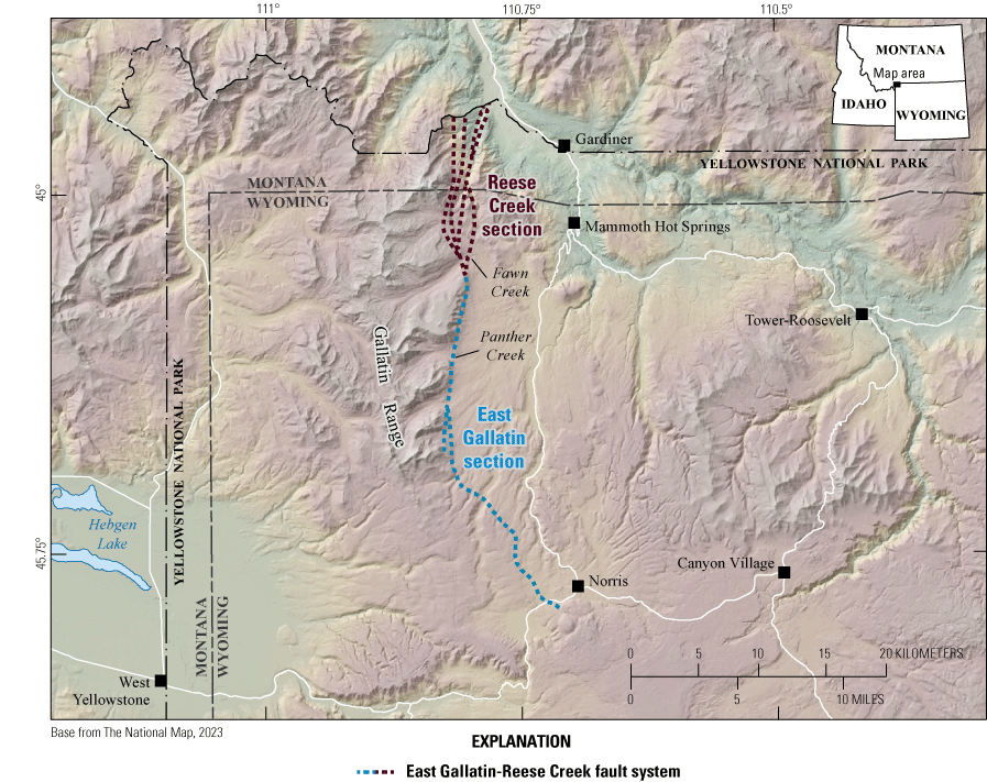 15. The East Gallatin-Reese Creek fault system runs along a topographic boundary in
the northwest part of Yellowstone National Park. From north to south along the fault
system are the Fawn Creek and Panther Creek study sites.