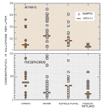 Plot of nitrate and phosphorus concentrations by land-use category