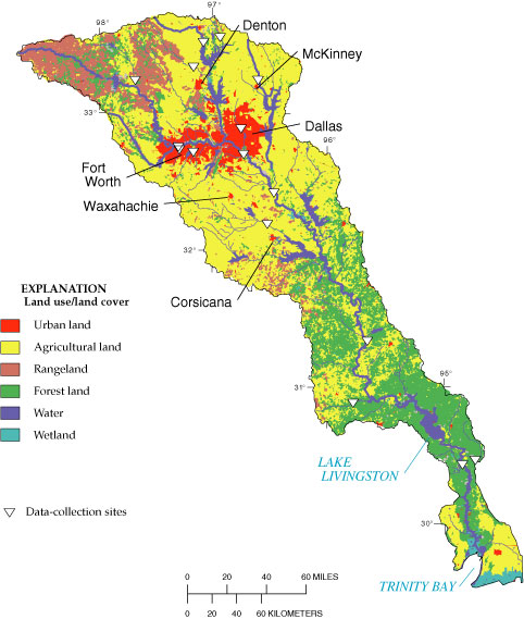 Map showing streambed-sediment and aquatic-biota collections sites in the Trinity River Basin.