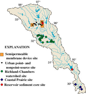 Map showing data collection sites for special studies.