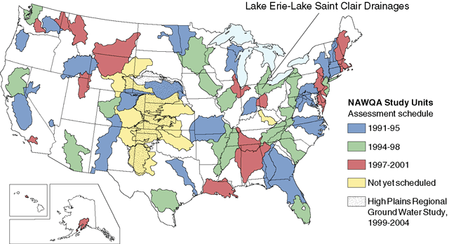 Map showing United State NAWQA Study Units location of Lake Erie-Lake Saint Clair Drainages.