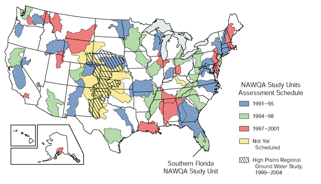 Map showing United State NAWQA Study Units location of Southern Florida Study Unit