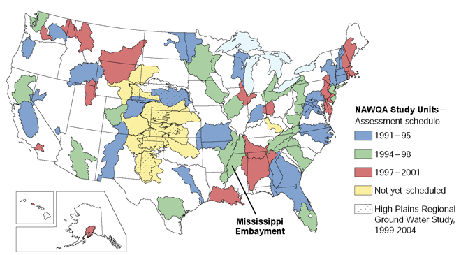 Map showing United State NAWQA Study Units location of Mississippi Embayment