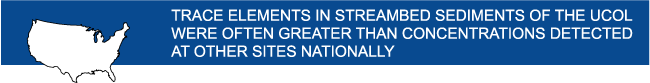 Banner: TRACE ELEMENTS IN STREAMBED SEDIMENTS OF THE UCOL WERE OFTEN GREATER THAN CONCENTRATIONS DETECTED AT OTHER SITES NATIONALLY