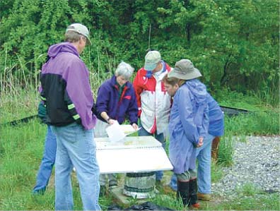 Photo showing members of State and Federal agencies and local citizens group discuss results of ground-water-level monitoring at a landfill research site in Connecticut.