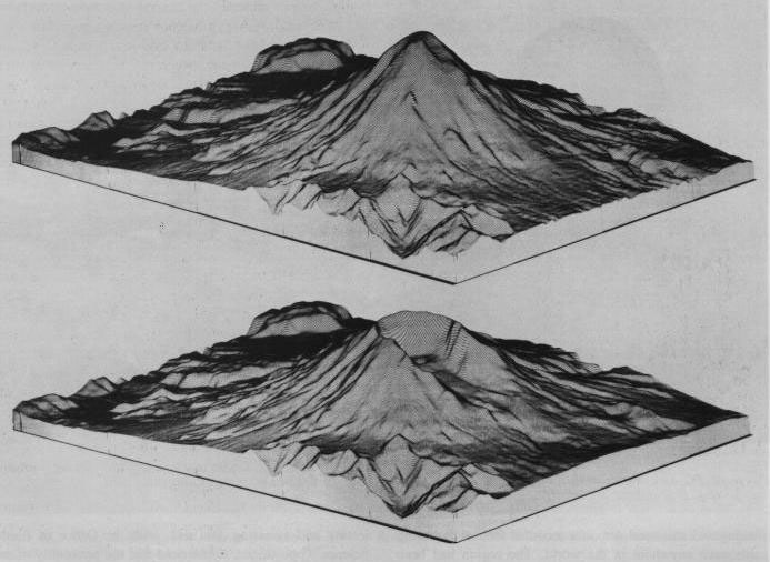 Figure 49. Photo of digital maps of Mount St. Helens before and after the eruption of May 18, 1980.