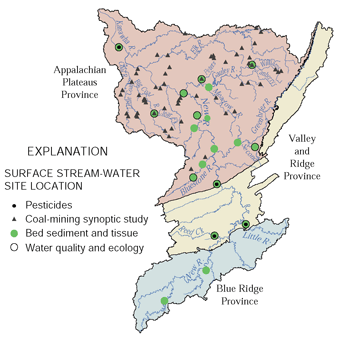 Map showing Stream Chemistry and Ecology