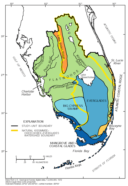 Figure 1. Physiographic provinces of southern Florida. (Modified from Davis, 1943; Parker and others, 1955.)