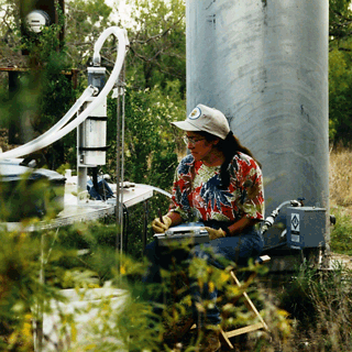 NAWQA sampling protocols and procedures are detailed, exacting, and identical nationwide to reduce inconsistencies and enhance the quality of data for use in spatial and trend analysis. Here, a hydrologist is ensuring that the chemistry of the water is stable and representative of the aquifer before actual sampling of a domestic well begins.