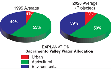 Figure 4. Water allocations for average rainfall years for 1995 and projected for 2020. 