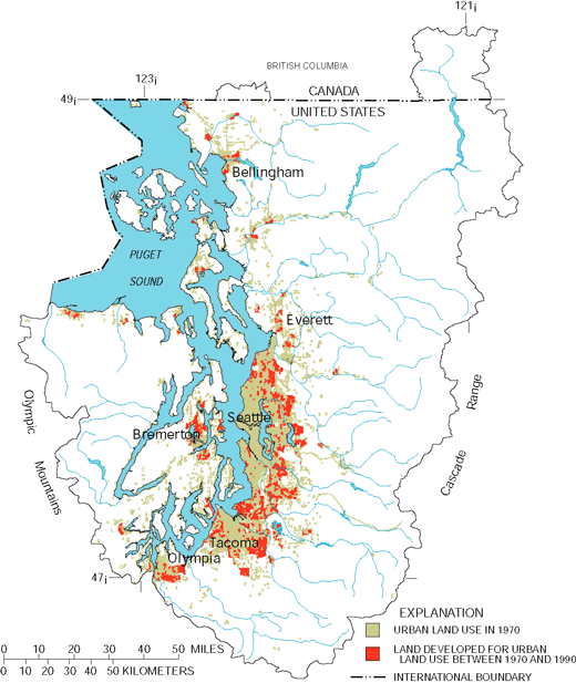 Figure 3. Recent urban development in the Puget Sound Basin has been around the periphery of established urban areas.