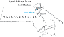 Map
     showing the state of Massachusetts; showing where the Ipswich River
     is located