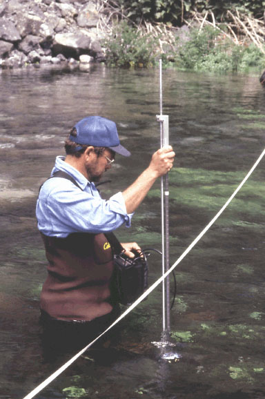 USGS employee taking water measurements.