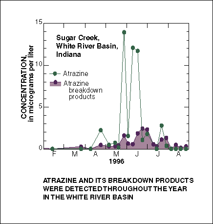 Atrazine and its breakdown products were detected.