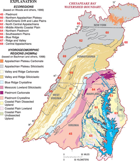 Figure 1.2 shows different ecoregions in the Chesapeake Bay watershed.