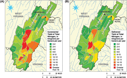 Figure 3.2 shows Distribution of total nitrogen yield in the Shenandoah Valley tributary strategy basin.