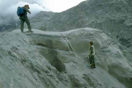 Photograph of geologists on pyroclastic flow deposits
